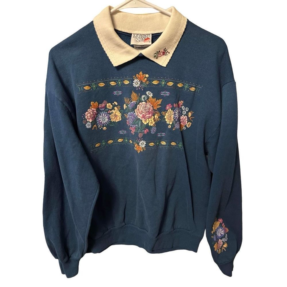 Women Vintage 90s Granny core floral collared sweatshirt Size Large